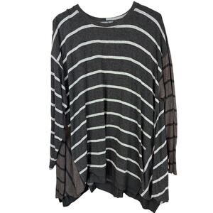 Alembika Striped Drop Shoulder Tunic Top Gray Brown Colorblock Israel L